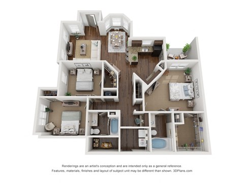 Floor plan for 3 beds, 2 baths, 1429 sqft